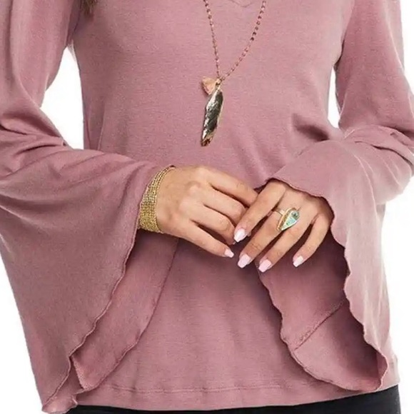 Chaser Linen Stretch Top Bell Statement Sleeves Raglan Shirt Rare Tee Flare Star - Picture 8 of 11